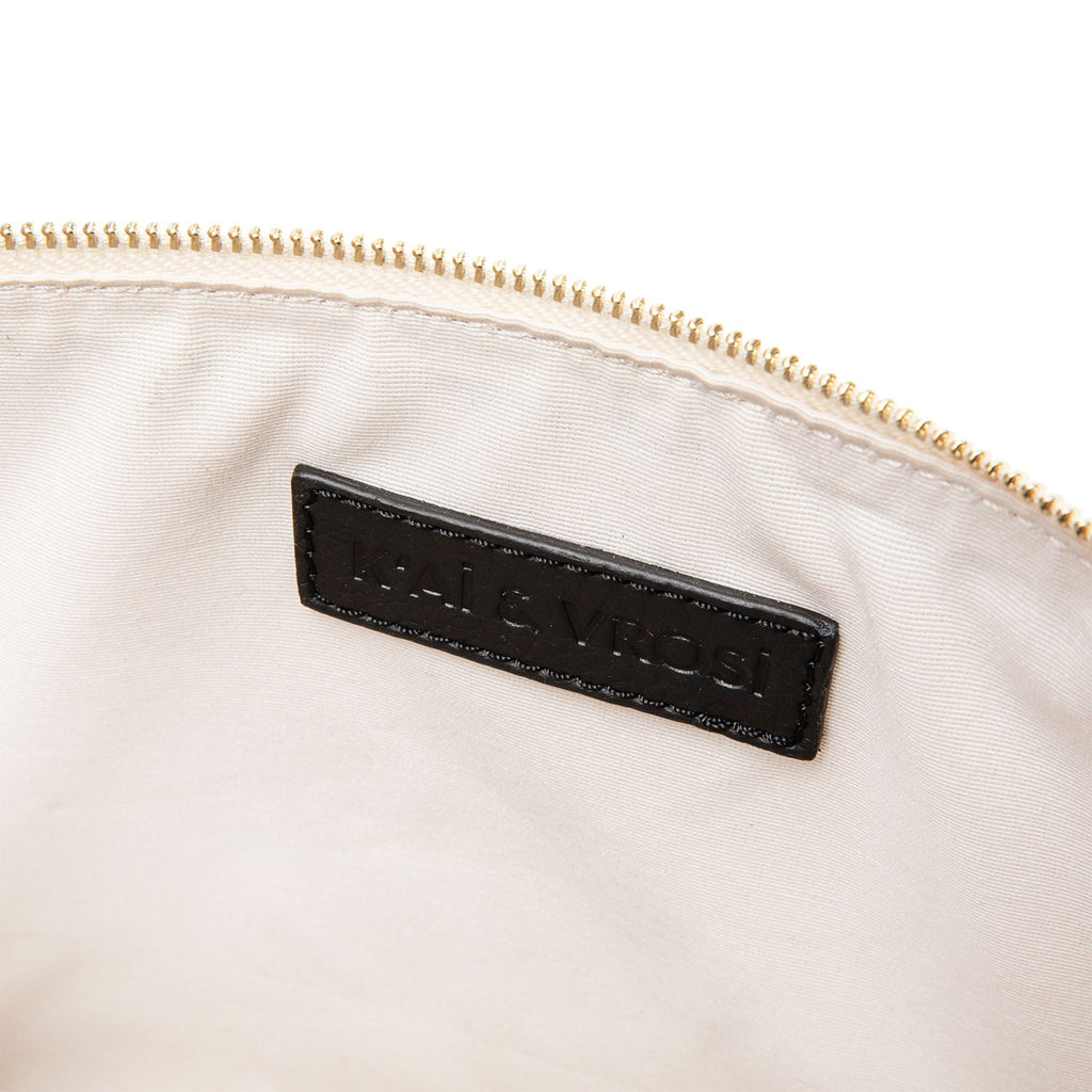 Defne - Siyah Deri Çizgili Dokuma Kumaş Portföy - K'ai&Vrosi 